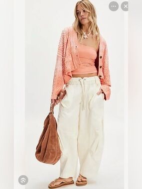 Free People Peach Knit Button-Front Cardigan